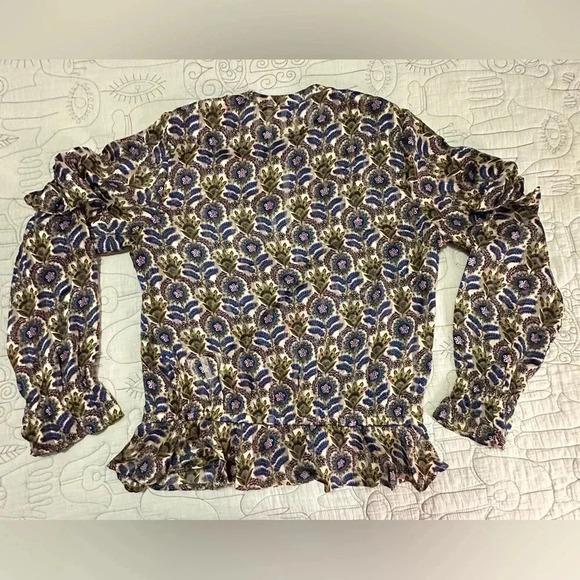 SCOTCH & SODA Ruffle Top Beautiful Floral Blue Pink Black Gold Size Large - Picture 5 of 15